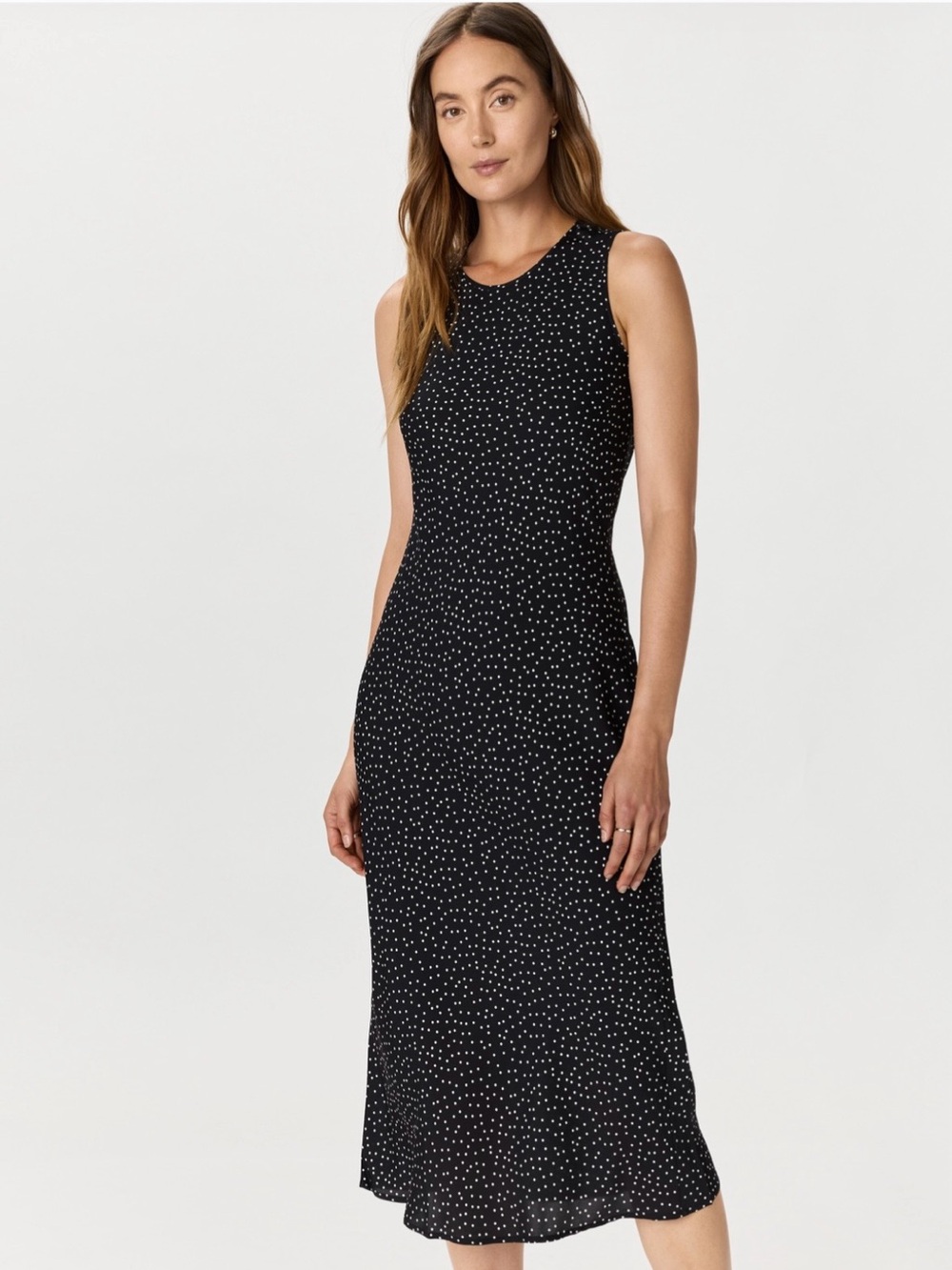 Quince silk tank Black Polka Dot Midi Dress XL